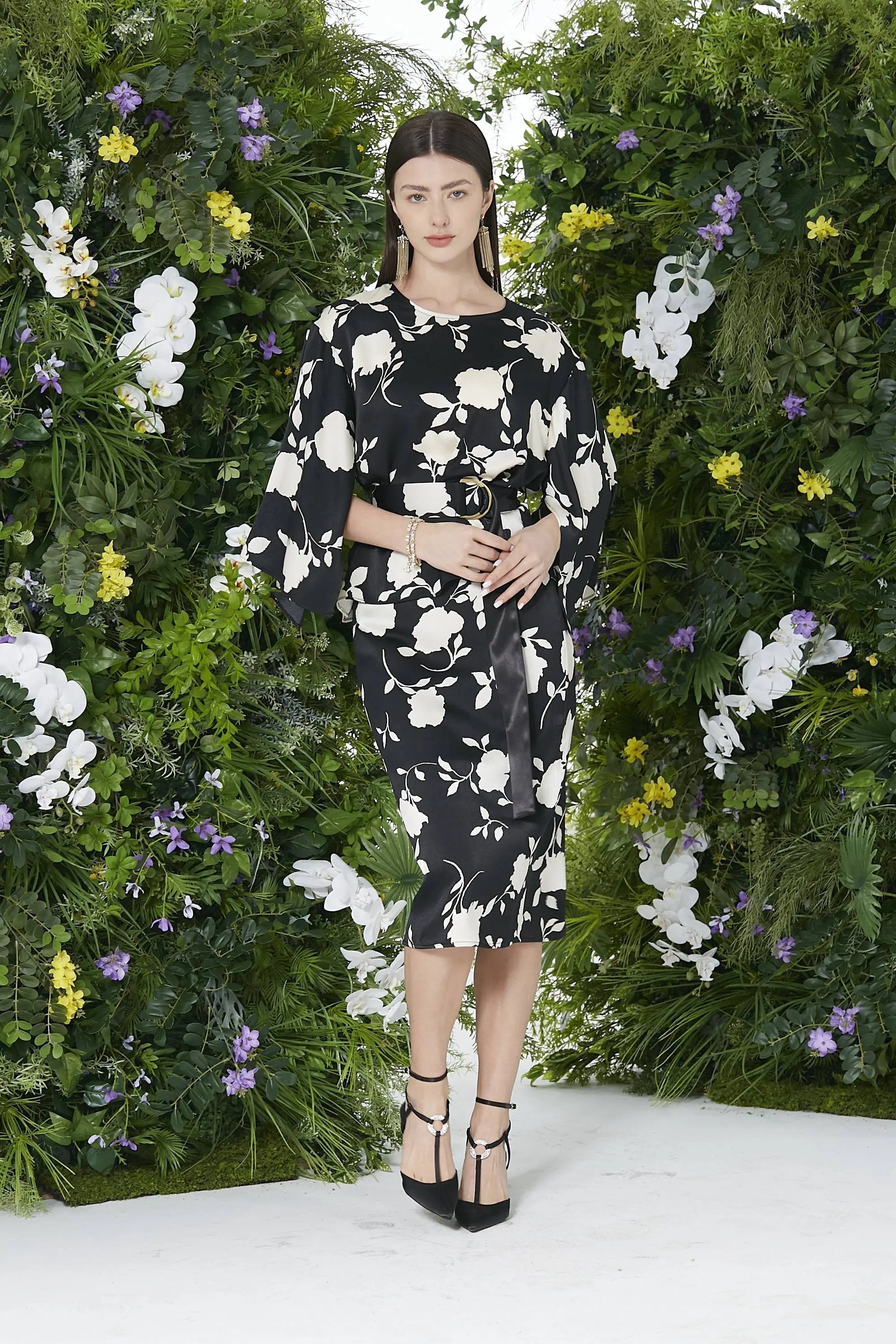 Women’s Spring High Delicacy Printing Elegant Nipped Waists Dress ULA